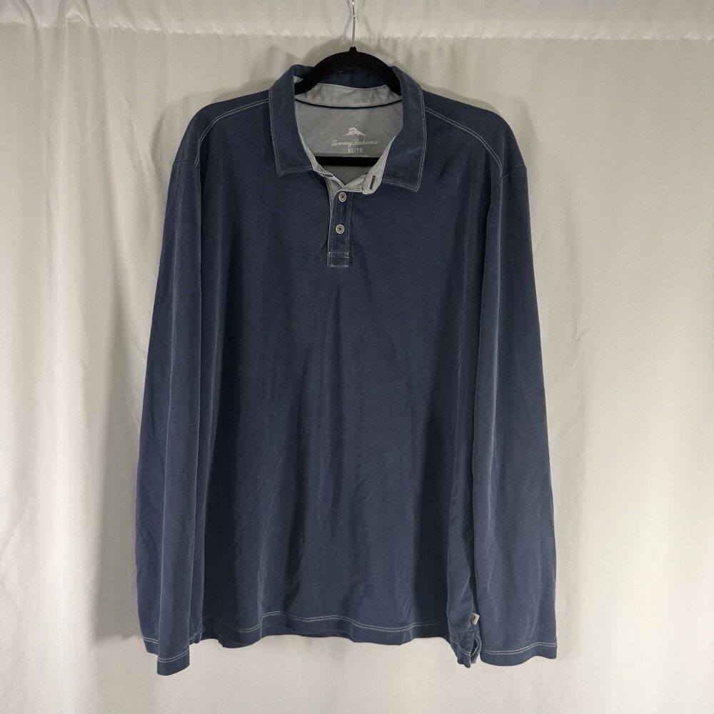 Tommy Bahama Polo Men's XL Blue Long Sleeve Tencel Blend Lightweight